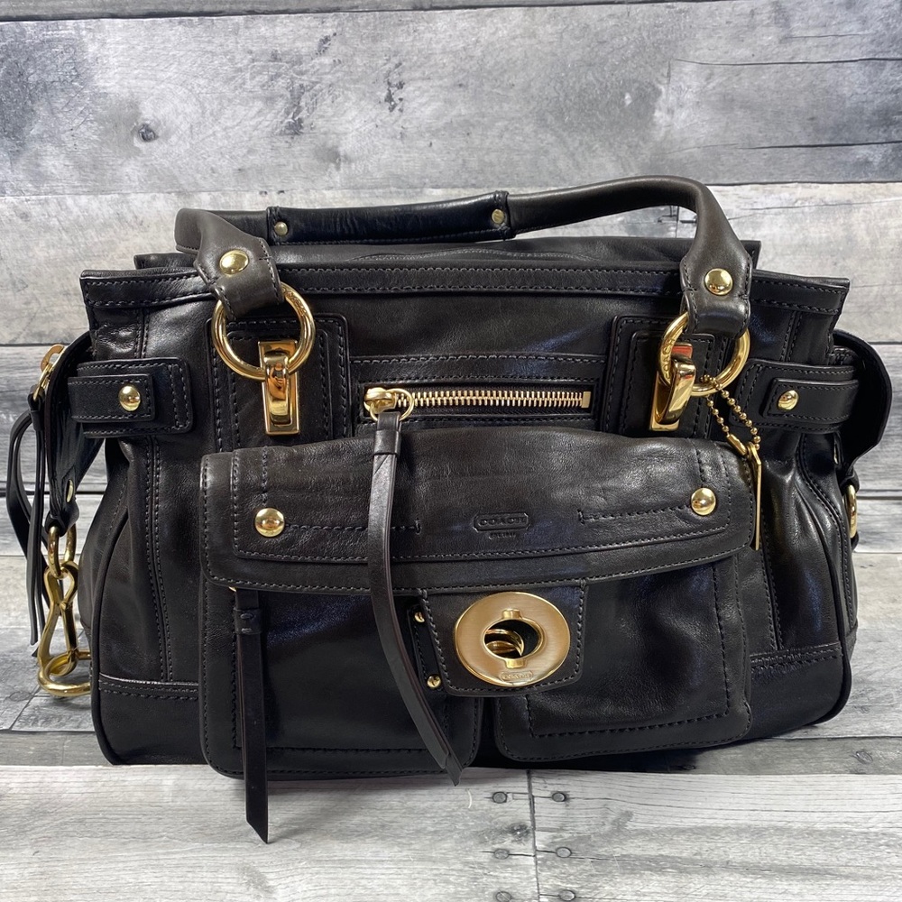 Coach leather satchel purse bag dark brown